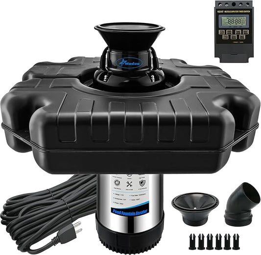 Pond Fountain Aerator, 1HP 750W Floating Fountain Aerator System for Outdoor Small Large Pond Lake, 110V 15000 GPH Fully Automatic Stainless Steel Fountain Pump with 100 Feet Power Cord