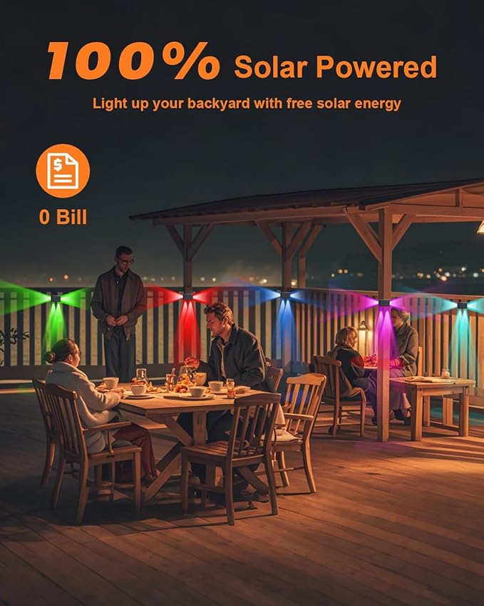 8Pack 3Side Color Changing Solar Powered Fence Lights Outdoor Decorative LED Waterproof Yard Lamps for Outside Wall, Deck, House Patio, Rail, Stair, Yard, Pool, 7 Colorful Modes, 1-Min Installation