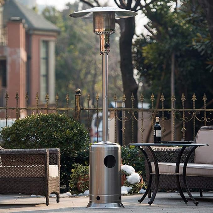 Patio Heaters for Outdoor Use, 47000 BTU Double-Layer Stainless Steel Burner, Portable Propane Heater with Wheels for Home, Residential, Party, Backyard, Garden, Silver Stainless Steel