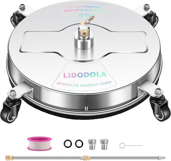 16.5" Pressure Washer Surface Cleaner with 4 Wheels - Stainless Steel Surface Cleaner for Pressure Washer Attachment for Concrete, Driveway, Patio, Sidewalk, Deck and Daily Washing - PWS16.5 by LidoDola