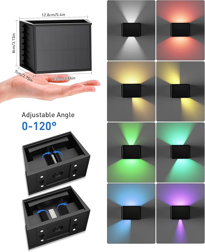 CORESLUX Solar Fence Lights Outdoor, Up and Down Outdoor Wall Lights, IP65 Waterproof Solar Fence Lights, Color Changing Outdoor Solar Lights for Backyard/Railing/Wall/Step/Patio, 4PCS