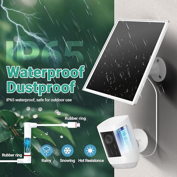 Solar Panel for Ring Camera, 6W Solar Charger with USB-C & Barrel Plug for Ring Stick Up Cam Plus/Pro & Spotlight Cam Battery Series, Waterproof, 16ft Cable, White - Image 7