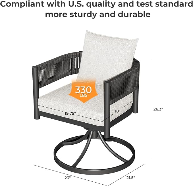 Grand patio 7 PCS Outdoor Dining Set, Patio Table and Chairs Set for 6, Metal Woven Wicker Swivel Patio Chairs with Thickened Cushions & 1 Rectangular Woodgrain Dining Table with Umbrella Hole (Black) - Image 6