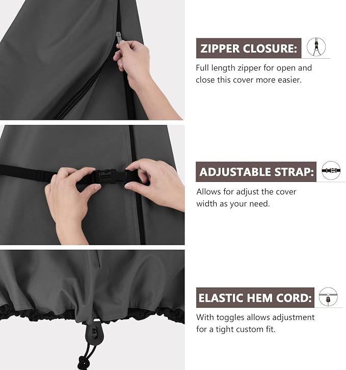 ULTCOVER Patio Parasol 600D Waterproof Outdoor Offset Banana Style Umbrella Cover - Fits Cantilever Offset Umbrella 7.5-11.5 Feet, Black - Image 5