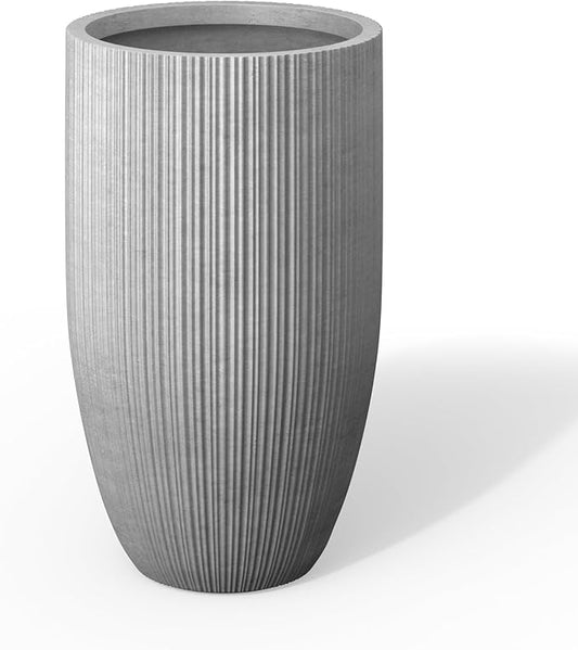 Kante 24 Inch Tall Round Concrete Planter, Large Plant Pots with Drainage Hole for Indoor Outdoor Plants, Modern Decor for Garden, Home, Patio, Porch, Concrete Gray
