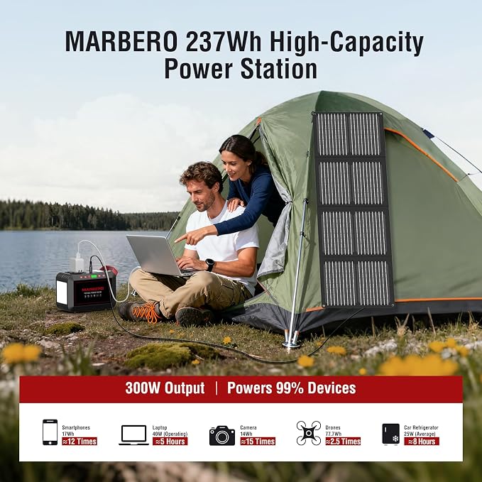 MARBERO 237Wh Solar Generator with Solar Panel Included Portable Power Station 300W Pure Sine Wave with Foldable Solar Panel 60W Set for Camping Outdoor Hiking Fishing Emergency - Image 4