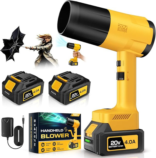 Leaf Blower Cordless, Handheld Leaf Blower with 2 X 4.0Ah Battery and Charger, Snow Blower with 6 Speed Modes, Lightweight Blowers for Lawn Care, Patio, Yard, Blowing Snow, Leaves, Dust-Yellow by YOOVL