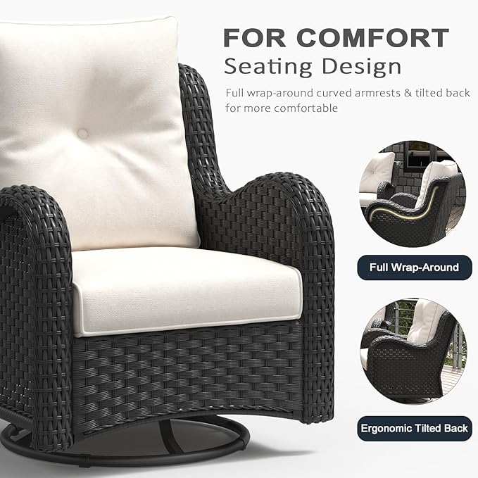 LayinSun 5 Pieces Outdoor Patio Furniture Set, Rattan Wicker Swivel Rocker Chairs Sets with Ottomans, Swivel Glider Chairs, and Coffee Table