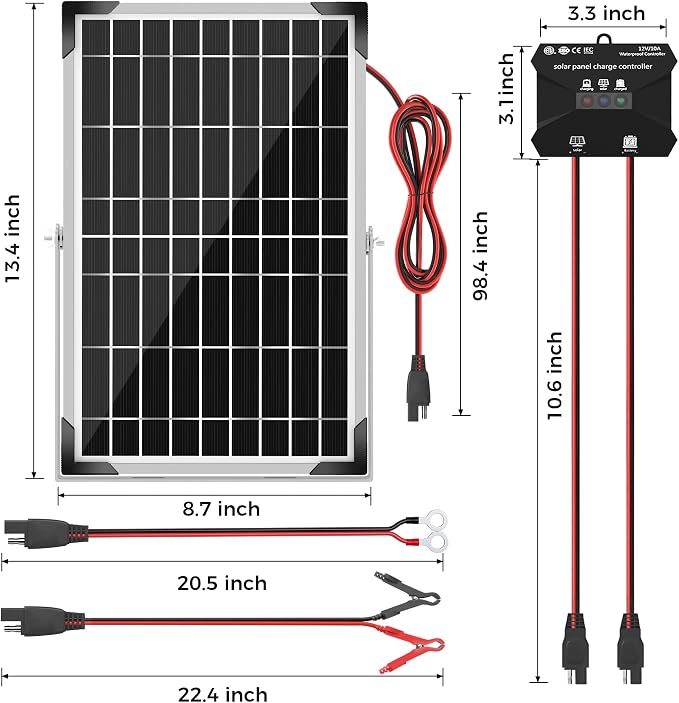 Voltset Solar Battery Trickle Charger: 10 Watt 12V Solar Panel Maintainer for Car Boat - Waterproof Monocrystalline Solar Charger with Controller for RV Marine Trailer Truck Motorcycle - Image 6
