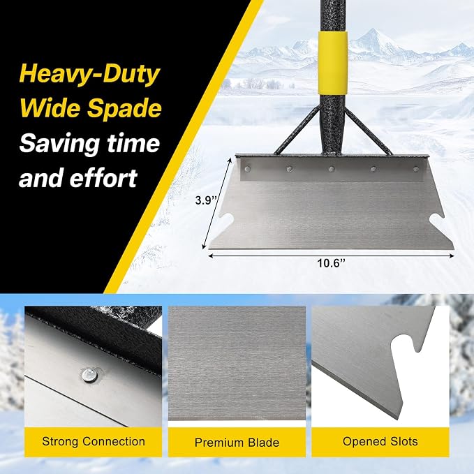 Garden Flat Shovel,60” Ice Scraper,Snow Shovel for Driveway, Stainless Steel Multifunctional Cleaning Shovels Chopper Floor Scraper for Outdoor Walkway Car Snow Ice Weeds Moss Removal - Image 2