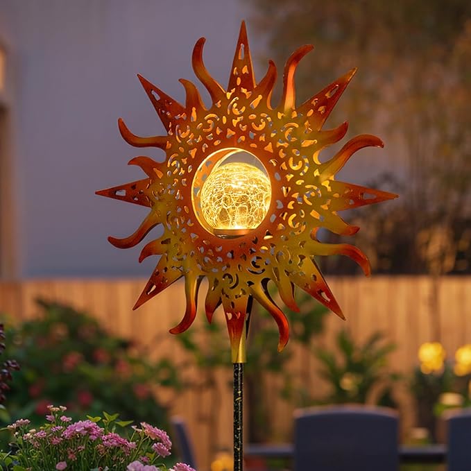 TAKE ME Sun Solar Lights Garden Outdoor Waterproof Metal Stakes for Patio Yard Walkway LawnPatio Mothers Day Gifts Mom Wife Grandma (Red Sun)