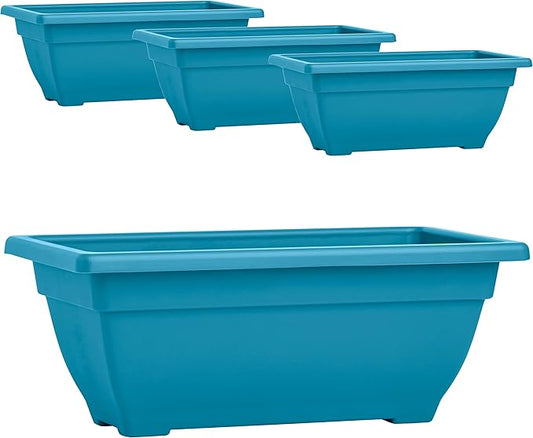 Rectangle Planter Box, 16 Inch Indoor/Outdoor Rectangular Planter, Durable UV Resistant, 2 Gallon Plastic Window Box Trough, Use for Herbs, Succulents, Vegetables (Blue | 4 Pack)