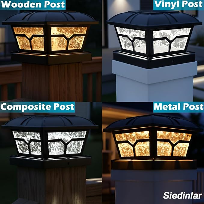 SIEDiNLAR Solar Post Cap Lights Outdoor 2 Color Modes 8 LEDs for 4x4 5x5 6x6 Posts Fence Patio Deck Decoration Warm White & Cool White Lighting Black (4 Pack) - Image 4