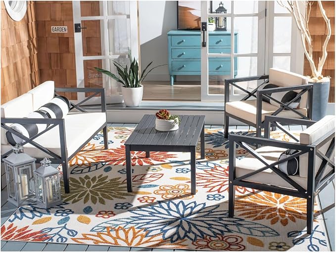 Safavieh Outdoor Nunzio Black and Beige 4-Piece Patio Set (Pillows Included)