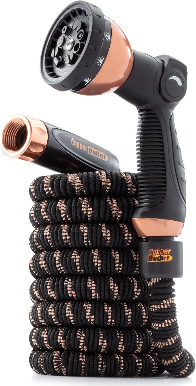Pocket Hose 25 FT Copper Bullet Expandable Garden Hose w/10 Pattern Thumb Spray Nozzle AS SEEN ON TV 650psi 3/4 in Patented Lead-Free Ultra-Lightweight Solid Copper Anodized Aluminum by PocketHose