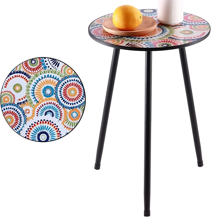 1 Pack Metal Outdoor Side Table Small Outside Round End Table for Patio Modern Accent Garden Corner Table for Small Spaces, Balcony, Porch, Weather-Resistant, Plant Stand Indoor by PartyZealot