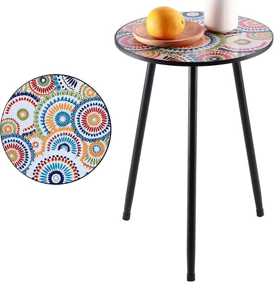 1 Pack Metal Outdoor Side Table Small Outside Round End Table for Patio Modern Accent Garden Corner Table for Small Spaces, Balcony, Porch, Weather-Resistant, Plant Stand Indoor by PartyZealot