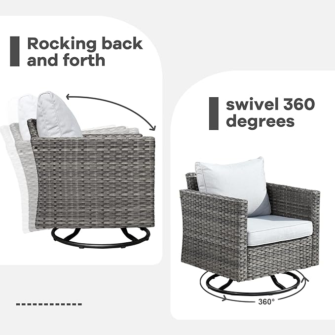 HOOOWOOO 8 Piece Patio Sectional Furniture Set with Swivel Rocking Chairs,Modern Wicker Outdoor Conversation Sofa Sets,Weather Resistant Modular L Shaped Outside Couch Set(Light Grey)