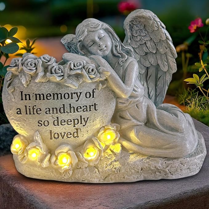 KOOY Angel Solar Garden Statues, Light Up Angels Sculptures, Outdoor Figurines Decorations for Outside Patio Yard Lawn Home Art Ornaments, Unique Birthday Gifts for Women Mom Housewarming Easter