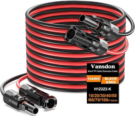 Vansdon 2x30 Feet Solar Panel Extension Cable- 10AWG Solar Cable Solar Panel Cable with Female and Male Waterproof Connectors for RV, Photovoltaic Systems by SolarExtensionCable