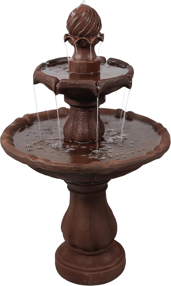 Sunnydaze 35" Solar 2-Tier Outdoor Water Fountain - Outdoor Water Fountain with Battery Backup and Pump - Rust