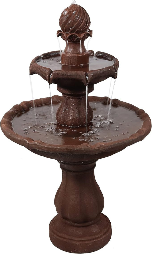 Sunnydaze 35" Solar 2-Tier Outdoor Water Fountain - Outdoor Water Fountain with Battery Backup and Pump - Rust