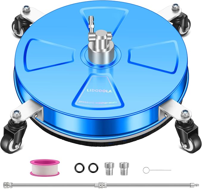 LidoDola 16'' Pressure Washer Surface Cleaner with 4 Wheels - Stainless Steel Surface Cleaner for Pressure Washer Attachment for Concrete, Driveway, Patio, Sidewalk, Deck and Driveways (16 INCH Blue) by LidoDola