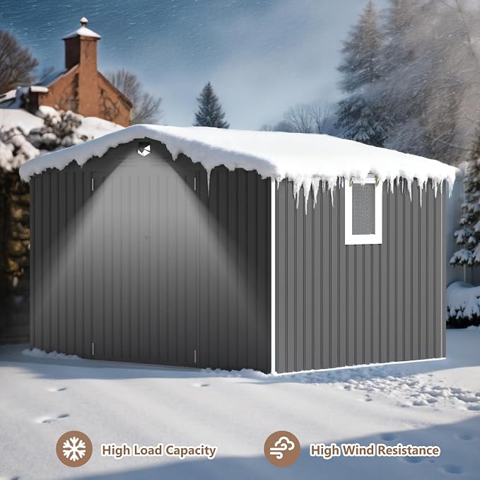 10x8 FT Outdoor Storage Shed, Metal Garden Shed - Tool Storage Sheds with Lockable Doors & 1 Vented Clear Window, Waterproof Outside Storage Building for Backyard, Patio (Black; Floor Not Included) - Image 8