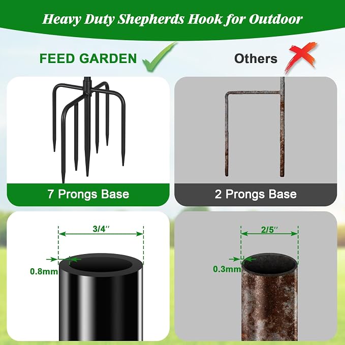 FEED GARDEN Shepards Hooks for Outdoor Bird Feeder Pole 92 Inch Adjustable Tall Heavy Duty Shepherds Hooks for Hanging Plant Baskets, Solar Lights, Wedding Decor, Lanterns, Black (2 Pack) - Image 5