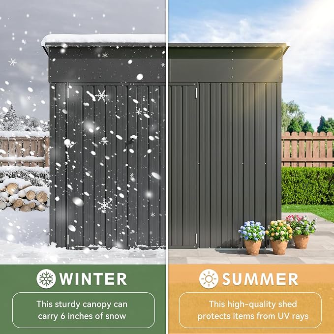 Aoxun 7'x4' 3-Lockable Door Metal Storage Shed, Metal Outdoor Garden Shed - Elevated Height & Sloped Roof Design for Bicycle, Tool, Snow Blower Storage (Black) - Image 6