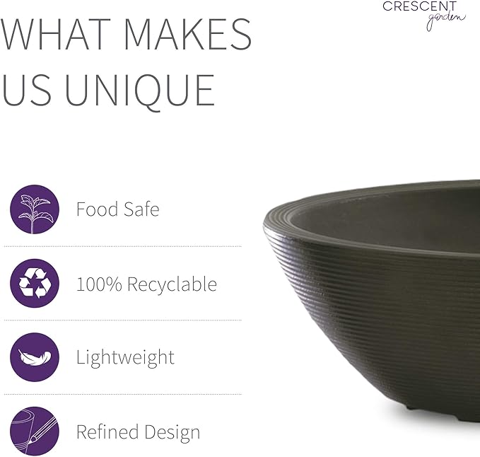 Crescent Garden Delano Oval Planter Bowl, Succulent Garden, Unique Indoor/Outdoor Double-Walled Plant Bowl with Plug- Oval Shape - 24" L x 17" W x 8" H (Old Bronze)