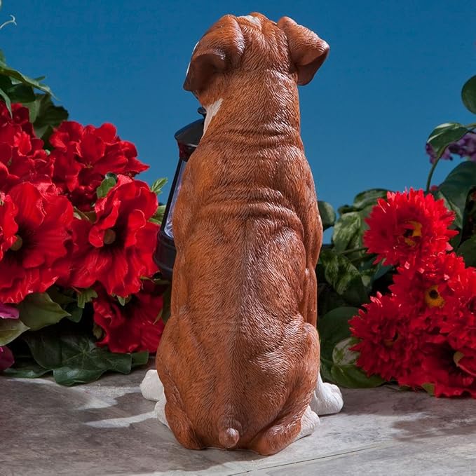 Bits and Pieces - Dog Solar Lantern Statue - Solar Powered Garden Lantern - Resin Dog Sculpture with LED Light - Outdoor Lighting and Décor (Boxer)