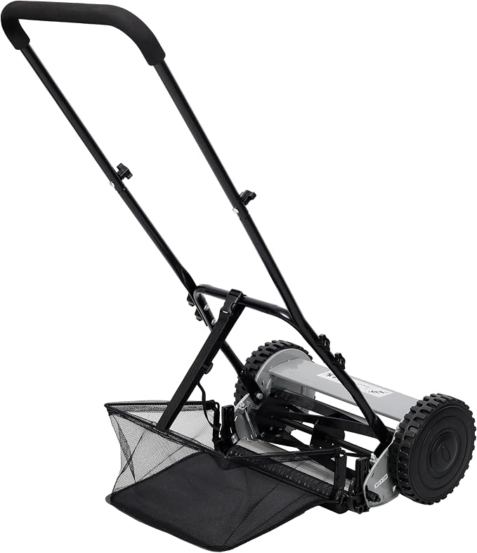 14-Inch 5-Blade Push Reel Lawn Mower with Grass Catcher Steel Gray,Eco-Friendly Manual Grass Cutter for Small to Medium Yards,Precision Cutting & Easy Maneuverability - Image 4