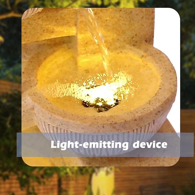 4-Tier Outdoor Indoor Water Feature Fountain, 32" H Indoor Cascading Waterfall with 3 LED Lights, Floor Standing Garden Fountain for Garden, Deck, Backyard, Patio, Yard (Yellow)