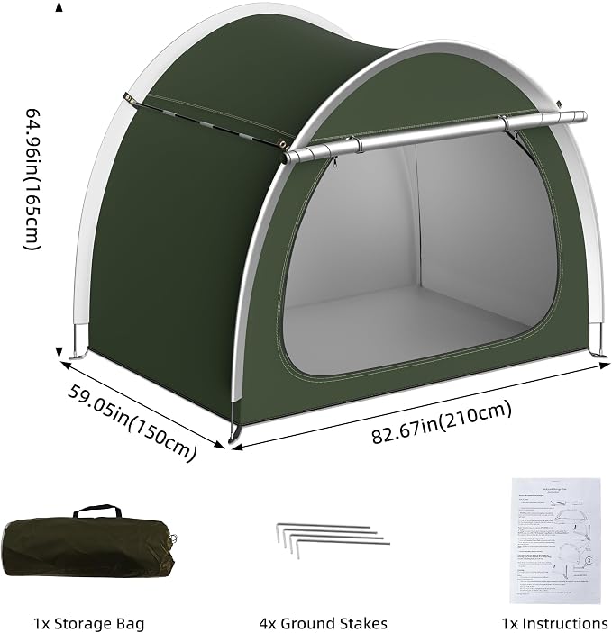 Bike Storage Shed, Oversized Storage Tent for 3-4 Bikes, Portable Foldable Garage/Garden Storage Tents, Waterproof Anti-uv Outdoor Bicycle Cover, Green - Image 2