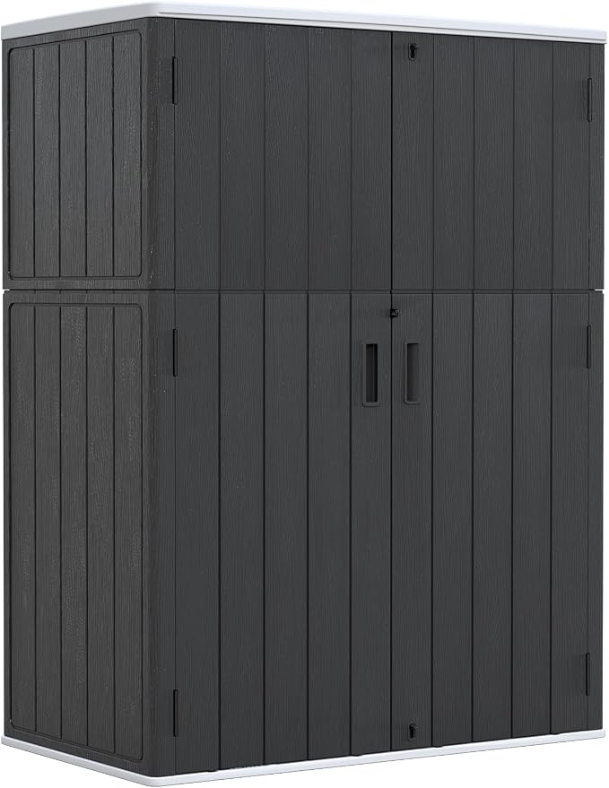 ZZM 57 Cu.ft Outdoor Storage Shed with Floor HDPE Double-Wall Resin Sheds Outdoor Storage, Lockable Weatherproof Storage Cabinet Fit for Garden Tools, Garage can, Bike, Patio Furniture, Black by ZZM