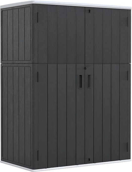 ZZM 57 Cu.ft Outdoor Storage Shed with Floor HDPE Double-Wall Resin Sheds Outdoor Storage, Lockable Weatherproof Storage Cabinet Fit for Garden Tools, Garage can, Bike, Patio Furniture, Black by ZZM