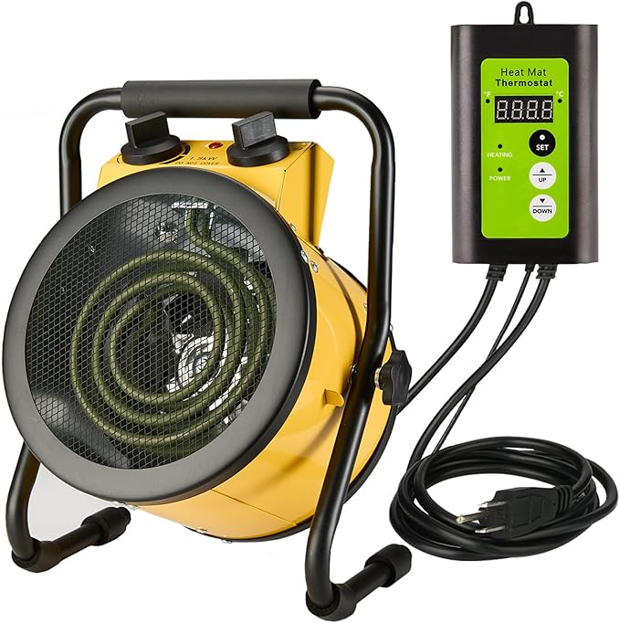 Greenhouse Heater with Digital Thermostat, 1500W Electric Outdoor Heaters for Patio, Fast Heating, Overheat Protection, Dustproof Design for Grow Tent, Green House, Flower Room, Black-Yellow