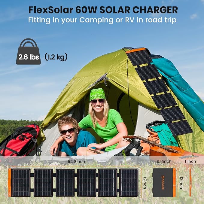 FlexSolar 2PCS 60W Portable Solar Panels Chargers with PD3.0 USB-C,QC3.0 USB-A and DC Outputs Foldable IP67 Waterproof Power Emergency Camping for Small Power Station Generator,Phones, Power Banks - Image 7