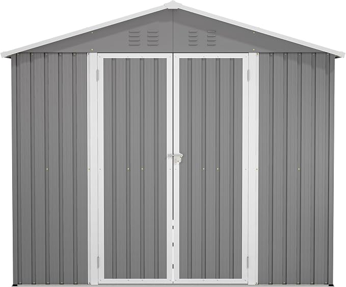 YOPTO 8x12 FT Large Outdoor Storage Shed with Lockable Doors & Floor Base,Weather-Resistant Metal Tool Shed for Garden, Backyard,Patio,Lawn,Gray - Image 17