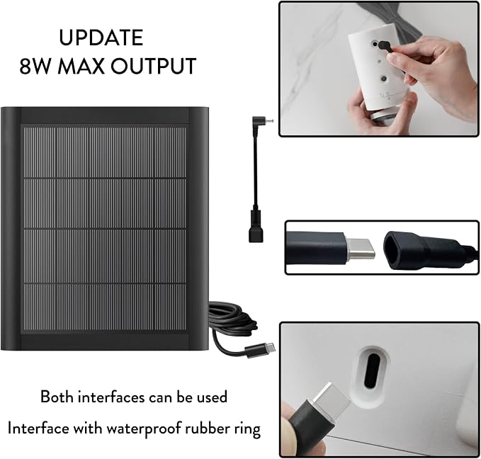 8W Solar Panel Charger for Ring Camera, 9.8inch Camcorder Solar Panel with 10FT USB C Cable for Ring Outdoor Cam Plus, Stick Up Cam/Pro, Spotlight Camera Plus/Pro Battery (8W-2Pack) - Image 4