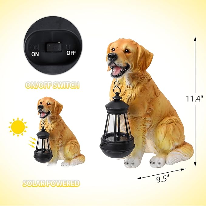 Afirst Solar Dog Statue Garden Decor, Outdoor Statue Decor with Solar Lantern Valentine's Day Gift Lovely Golden Retriever Figurine Patio Lawn Yard Art Ornaments Housewarming Gift