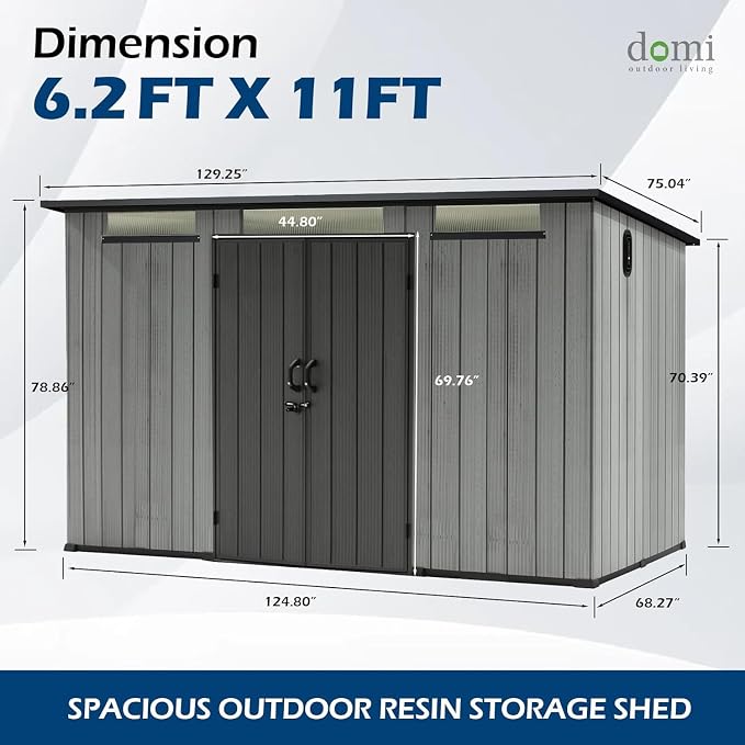 Domi 6x11FT Lean to Resin Shed, Plastic Outdoor Storage Shed with Carpet, Outside Storage Building for Garden Tools, Bike, Lawn Mower, Yard - Image 2