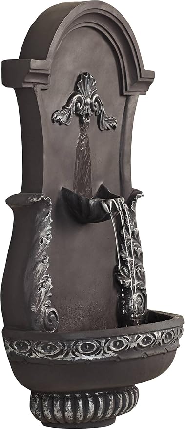 San Pablo Ornate 33" High Large Italian Indoor Outdoor Decor Gray Resin Wall Fountain Tiered Waterfall Basin Water Feature for Outside Garden Patio Yard Backyard Porch Deck - John Timberland