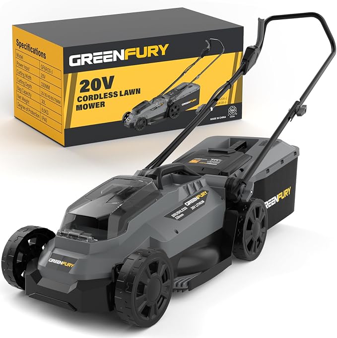 13 Inch Cordless Lawn Mower, Compatible with Dewalt 20V MAX Battery, Brushless Electric Mower with 8 Gallon Grass Bag, 5-Level Height Adjustment, for Small Yard/Garden (Battery Not Included) by Unknown