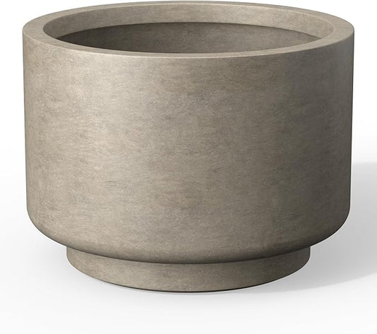 Kante 15.7 Inch Dia Concrete Planter, Round Pedestal Design Garden Pot for Indoor Outdoor Plants, Modern Flower Pot with Drainage Hole, Weathered Concrete