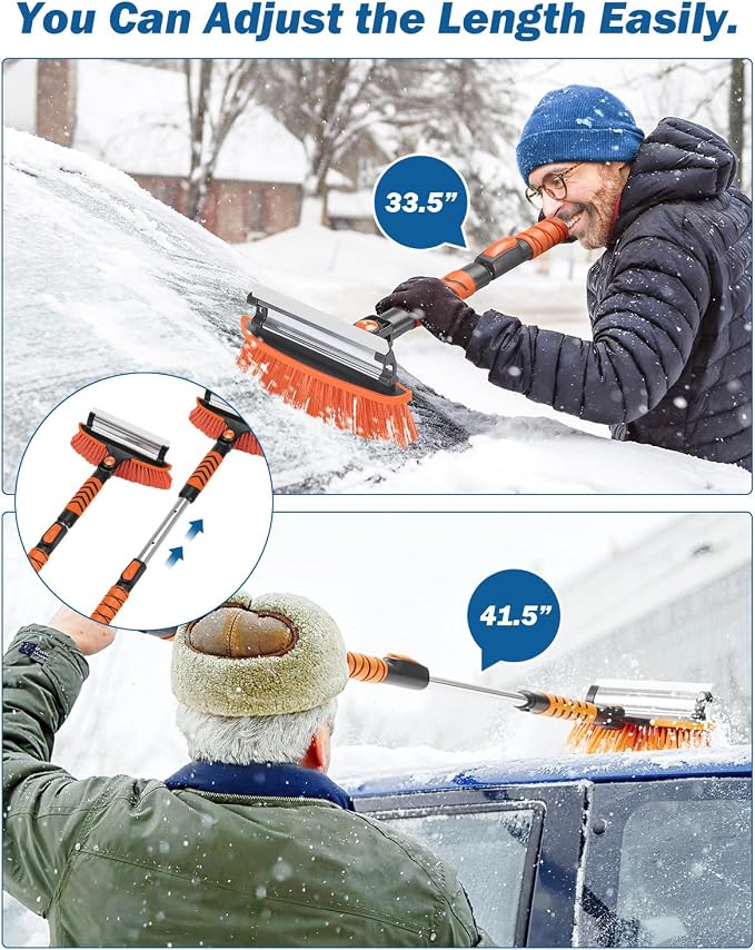 JOYTUTUS 41.5IN Extendable Snow Brush and Ice Scraper, 270°Pivoting Snow Scraper Brush for Car Windshield, Telescoping Ice Scraper, Foam Grip, Heavy Duty Snow Remover for Cars, Trucks, SUV (Orange) - Image 4