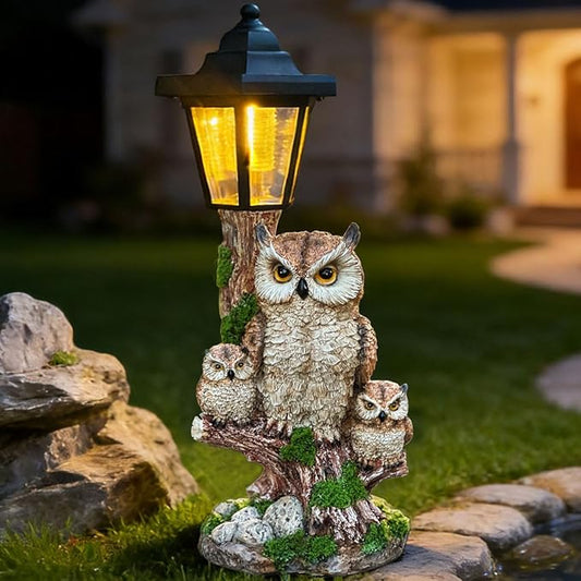 Solar Garden Owl Statue Lights,Large Owl Figure with Solar Lights Lantern,for Outdoor Landscapes, Courtyards, Paths,Outside Patio Lawn Sculpture Decorated，Gifts for Women, Owl Lover