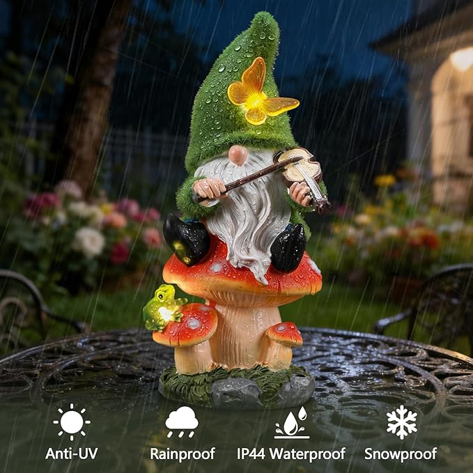 Solar Gnomes Garden Statue Decor for Sping Summer,Gnome Figurines with LED Light for Garden Decorations for Patio Lawn Balcony Fairy Gardens Housewarming Gifts for Women Mom Grandma