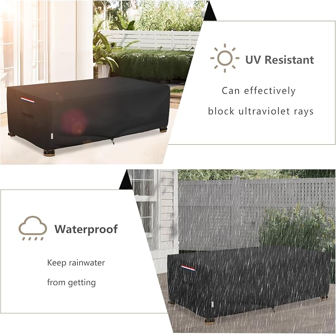 Outdoor Coffee Table Cover Waterproof, Heavy Duty Patio Rectangular Side Table Covers, 42W x 26D x 16H Inches Outdoor Tables Cover (Black) - Image 6